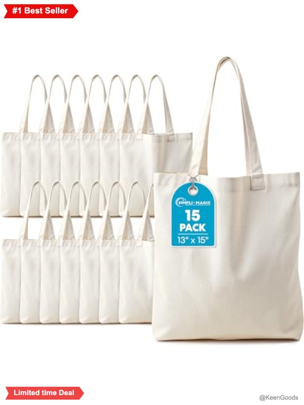 Heavy Duty 100% Cotton Canvas Tote Bags Reusable Grocery Beach Book Bag 15 Pack